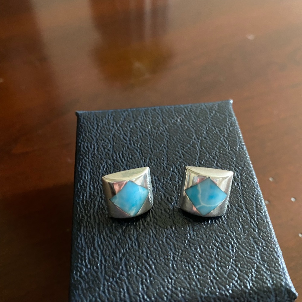 Silver With Turquoise Squared Earrings - image 1